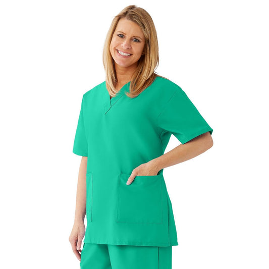AngelStat Women's V-Neck Tunic Scrub Tops with 2 Pockets Jade