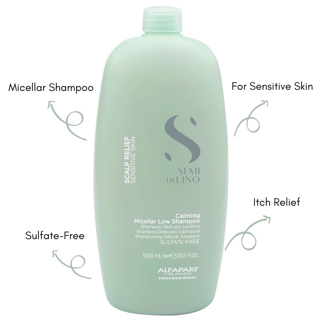 Alfaparf Milano Semi Di Lino Scalp Relief Low Shampoo for Sensitive Skin - Sulfate Free Shampoo - Soothes, Brings Comfort and Hydrates - Itch Relief - Professional Salon Quality