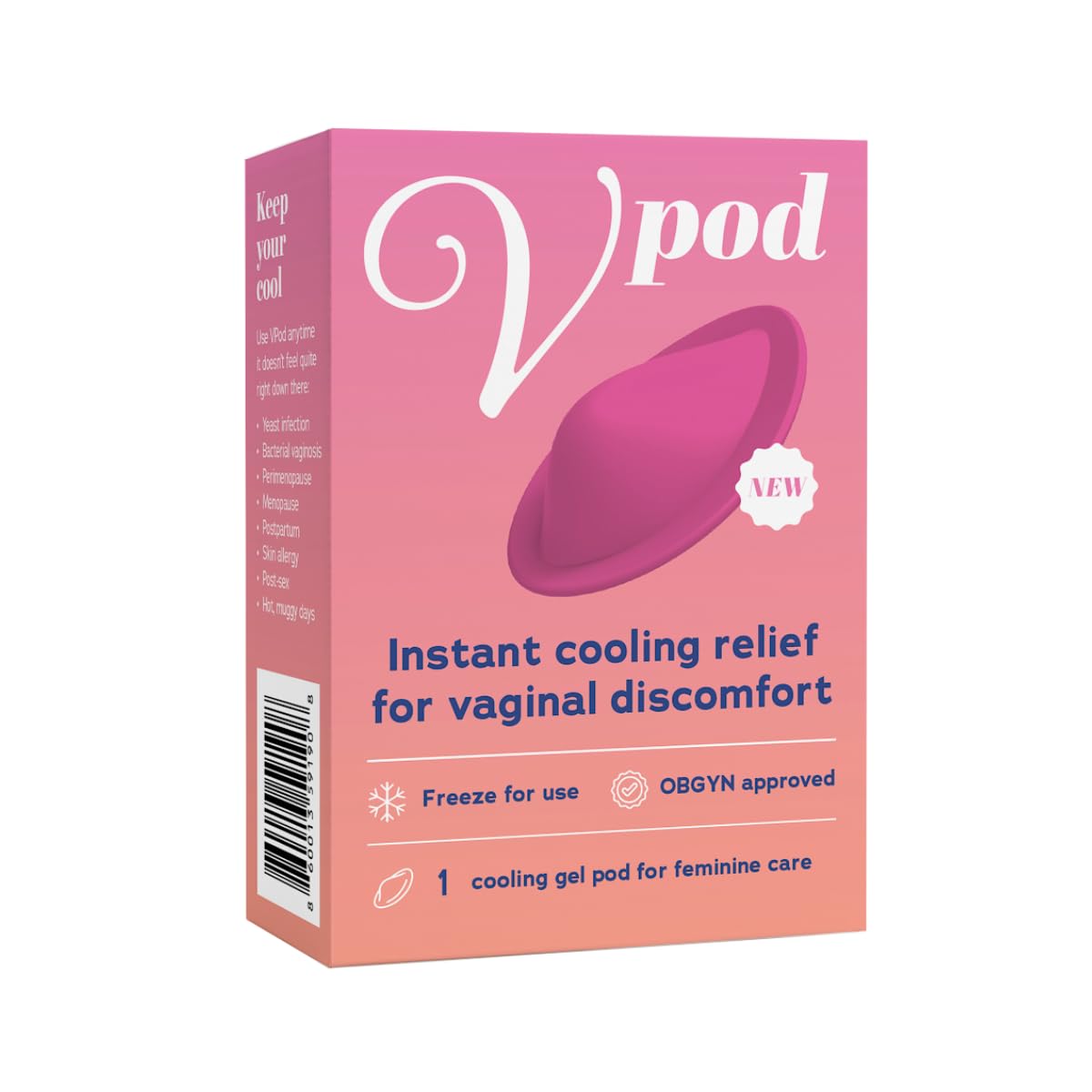 Feminine Cooling Gel Pod for Vaginal Discomfort | Single Use | Soothe Itching, Burning, Dryness & Swelling, Helps Yeast Infection, Peri-Menopause, Post-Partum Pain | Hypoallergenic, Odor-Free, 1 Pack