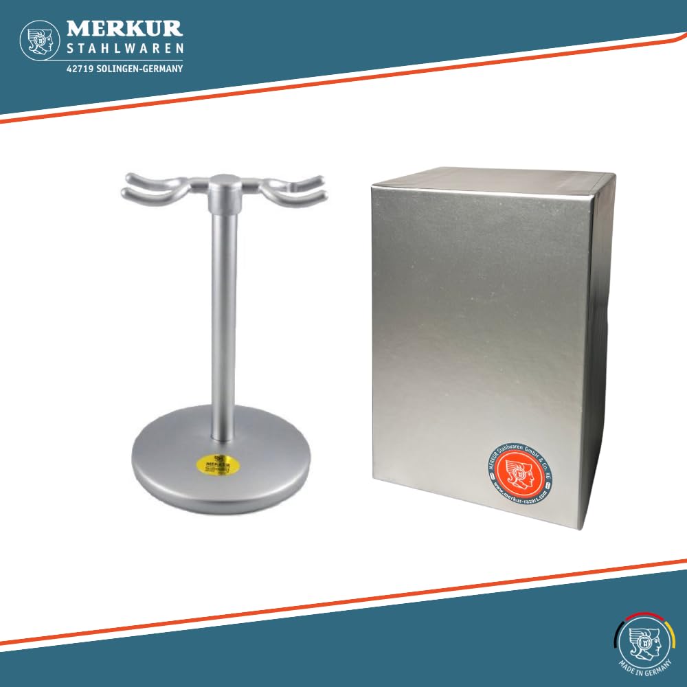 MERKUR 4780 Luxury Safety Razor Stand, Matte Chrome Finish, Exclusive Display Stand for Futur 700 Series Razors & 1700 Shaving Brush, Elegant Bathroom Organization, Made in Germany