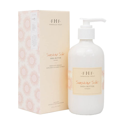FarmHouse Fresh Sunshine Silk Organic Shea Butter Body Lotion – Hydrating Moisturizer with Vitamin E, Citrus and Vanilla Scent, 8 fl oz