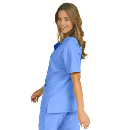 Medline 839NTHM PerforMAX Women's V-Neck Tunic Scrub Top, 2 Pocket, Ceil Blue, Size Medium