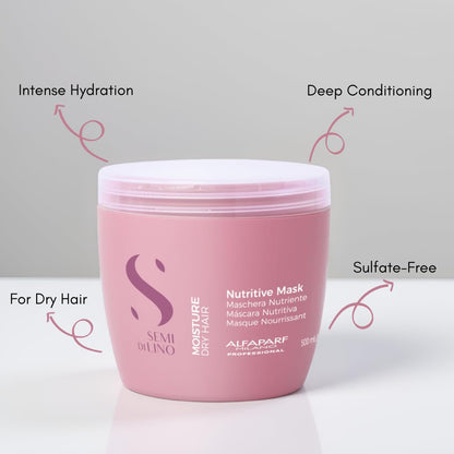 Alfaparf Milano Semi Di Lino Moisture Nutritive Mask for Dry Hair - Safe on Color Treated Hair - Sulfate, Paraben and Paraffin Free - Professional Salon Quality
