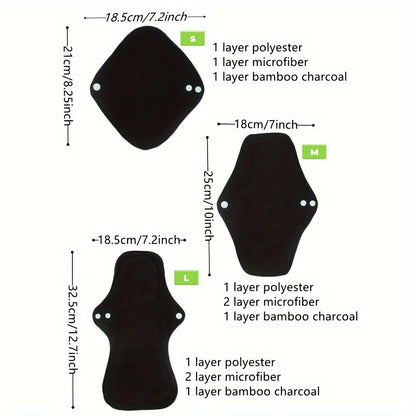 Black Snaps Soft Adjustable Snaps Cloth Reusable Menstrual Pads - Reusable Sanitary Pads | Reusable Panty Liners | -9 pcs Three Size Cloth Sanitary Pad with 1 Bag(3331纯黑)