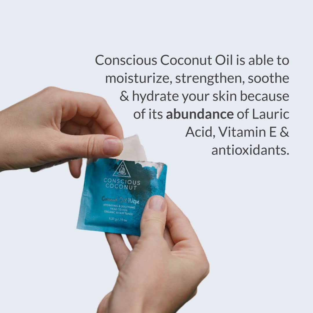 Organic Coconut Oil Intimate Wipes – Sensitive Skin Feminine Wipes, Biodegradable, Individually Wrapped, Moisturizing & Gentle – Ideal for Daily Use