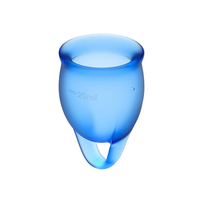 Satisfyer Feel Confident Menstrual Cup - Reusable Period Cup with Removal Ring - Soft, Flexible Body-Safe Silicone, Easy Insertion & Removal - Includes 2 Cup Sizes for All Flows (Dark Blue)