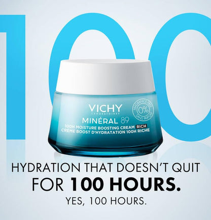 VICHY Mineral 89 Rich Cream, 100H Moisture Boosting Cream, Hydrating Face Moisturizer with Hyaluronic Acid, Niacinamide and Lipids, Daily Face Moisturizeer with Rich Texture for Dry Skin