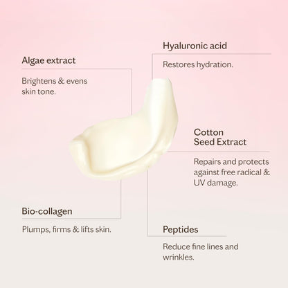 MZ SKIN The Light Moisturiser 1.69 fl oz | Hydrating Anti-Aging Face Cream with Hyaluronic Acid, Bio-Identical Collagen & Peptides | Oil-Free Feel, Firms & Brightens