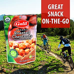 Galil Organic Roasted Chestnuts | Shelled | Ready to Eat Snack | Gluten Free, All Natural, 100% Vegan, No Preservatives | Great for Snacking, Baking, Cooking & Turkey Stuffing | 3.5oz Bags (Pack of 3)