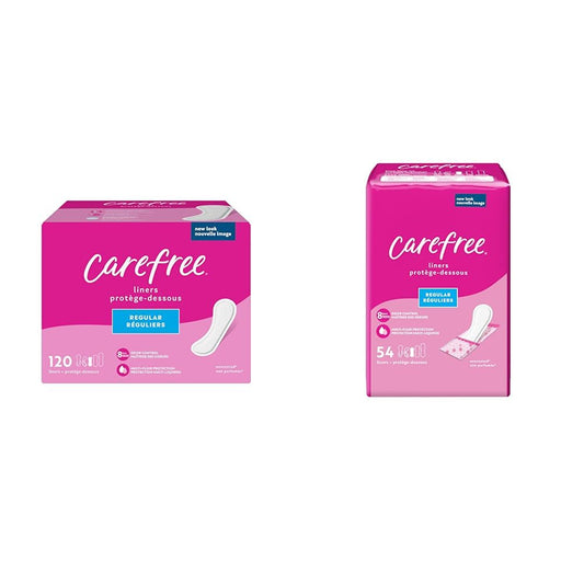 Carefree Panty Liners, Regular Liners, Unwrapped, Unscented, 120ct (Packaging May Vary) & Panty Liners, Regular Liners, Wrapped, Unscented, 54ct (Packaging May Vary)