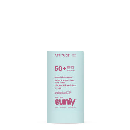 ATTITUDE Baby Mineral Sunscreen Face Stick SPF 50, Broad Spectrum Zinc Oxide, EWG Verified, Non-Nano, Gentle Lightweight Non-Greasy, Vegan
