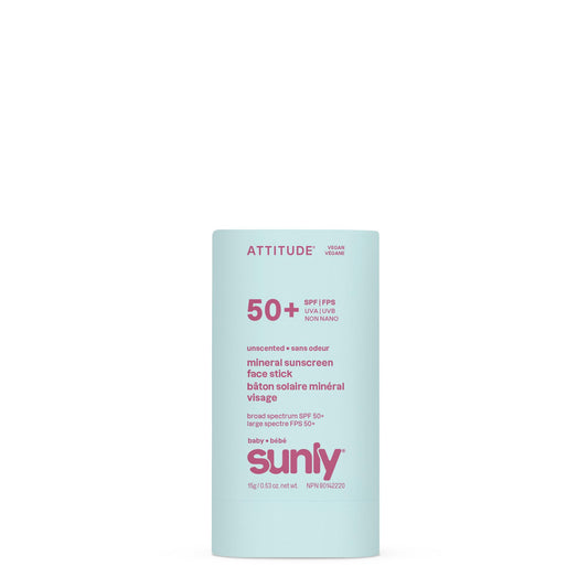 ATTITUDE Baby Mineral Sunscreen Face Stick SPF 50, Broad Spectrum Zinc Oxide, EWG Verified, Non-Nano, Gentle Lightweight Non-Greasy, Vegan