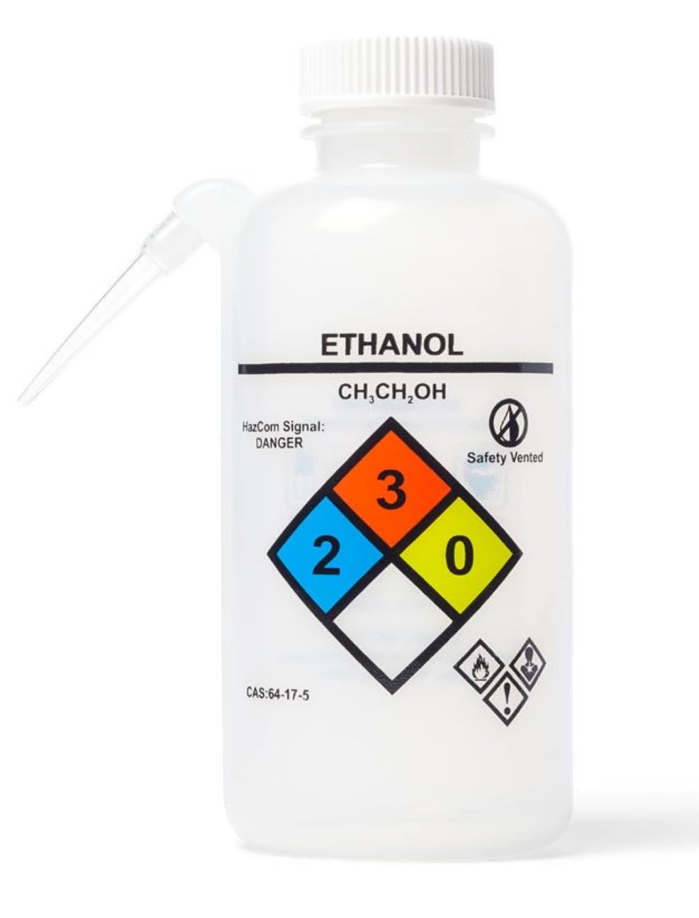 United Scientific™ UniSafe™ Leakproof Printed Ethanol Wash Bottles, Unitary, LDPE, 500 mL | Pack of 6