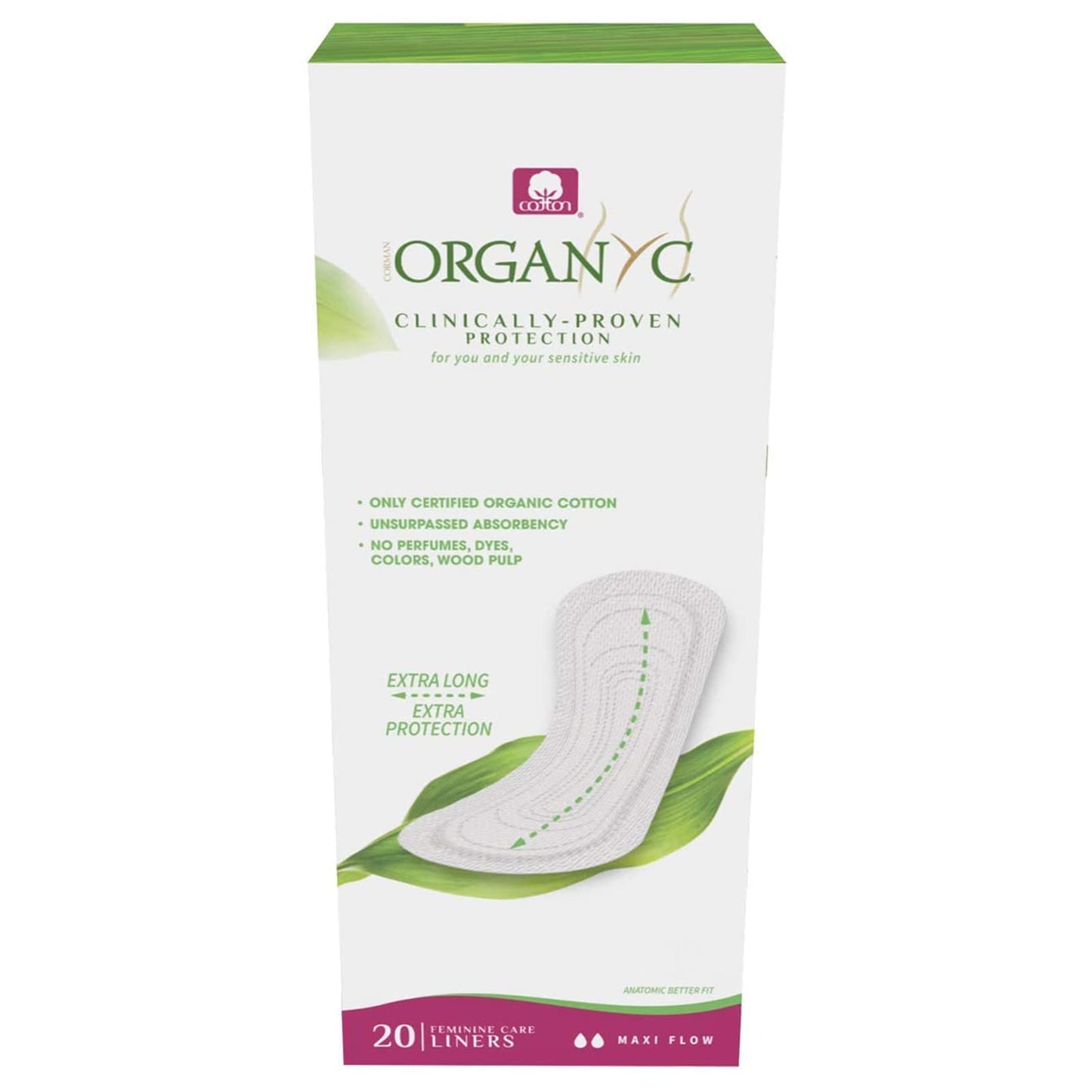 Organyc 100% Certified Organic Cotton Flat Panty Liner - Everyday Sanitary Pad, Free from Wood Pulp, Perfumes, SAP and Chemicals - Maxi Flow(20 Count)+ Light Flow(Flat) 24 Count
