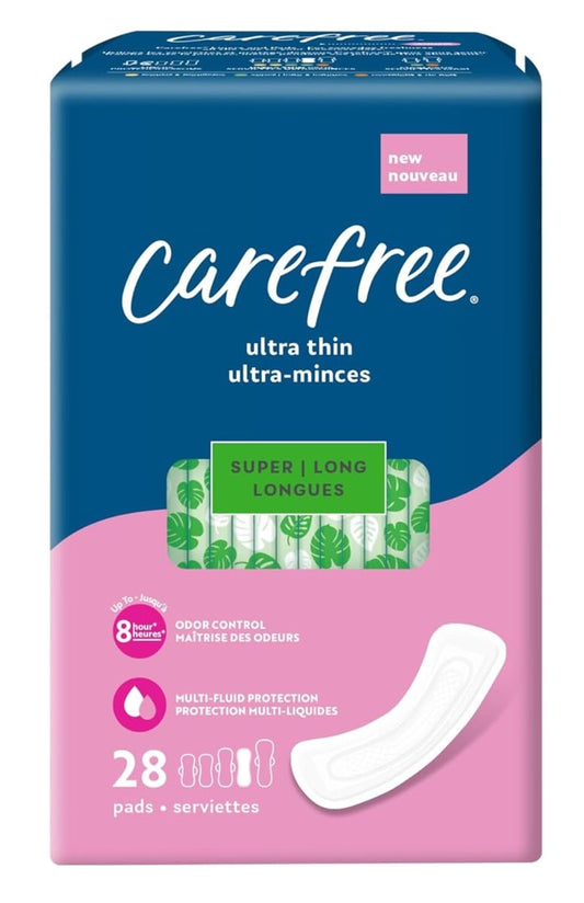 Carefree Ultra Thin Pads for Women, Super/Long Pads Without Wings, 84ct (3 Packs of 28ct) | Carefree Feminine Care, Period Care & Postpartum | 84ct (3 Packs of 28ct)