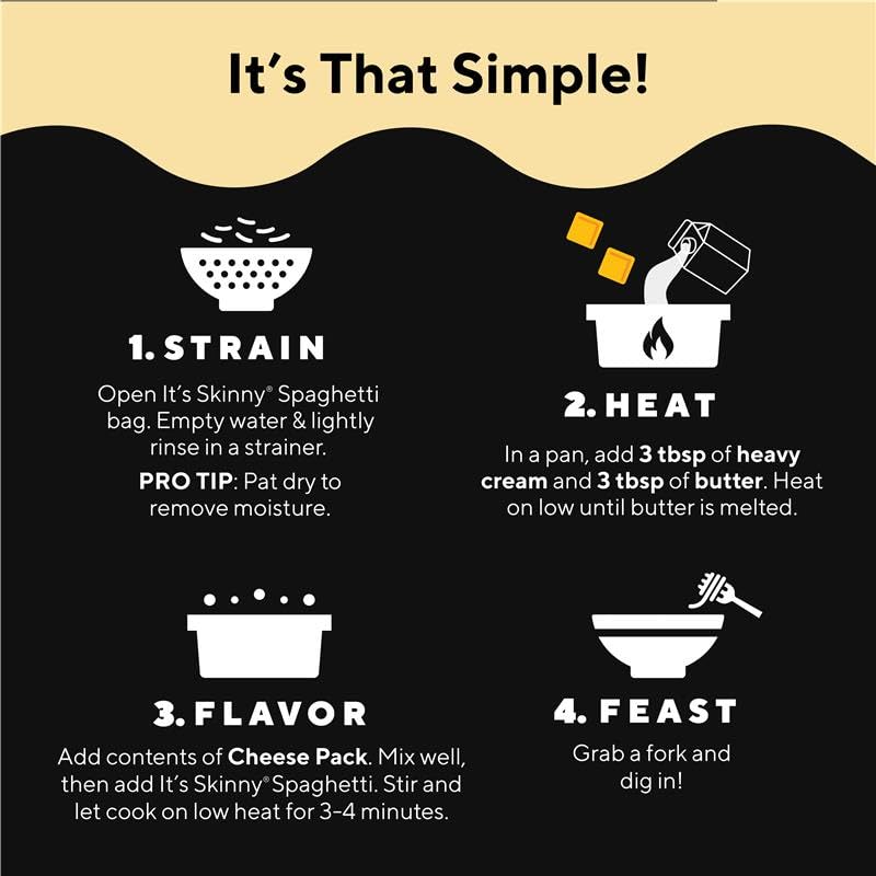 It’s Skinny Cacio e Pepe – Low Carb Pasta, Gluten Free, Non-GMO, Keto-Friendly, Only 3 Net Carbs & 2g of Fiber per Serving, with Organic Parmesan and Pecorino Romano Cheese Sauce, Ready in 5 Minutes (6 Packs)