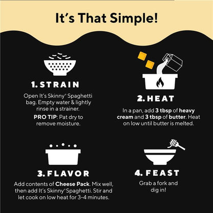 It’s Skinny Cacio e Pepe – Low Carb Pasta, Gluten Free, Non-GMO, Keto-Friendly, Only 3 Net Carbs & 2g of Fiber per Serving, with Organic Parmesan and Pecorino Romano Cheese Sauce, Ready in 5 Minutes (6 Packs)