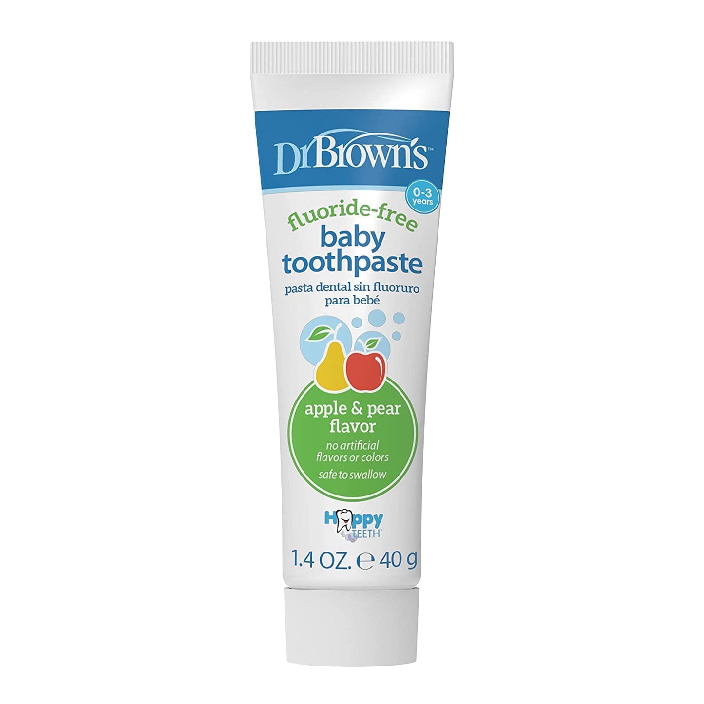 Dr. Brown's Fluoride-Free Baby Toothpaste, Infant and Toddler Oral Care, 1.4oz/40g, 0-3 Years, Apple Pear, 3-Pack
