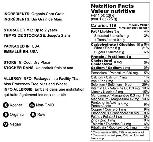 Food to Live Organic Yellow Whole Corn, 3 Pounds - Non-GMO Maize, Cleaned and Dried Kernels, Vegan, Kosher, Bulk Cereal Grain, Good Source of B vitamins, Thiamin, and Folate