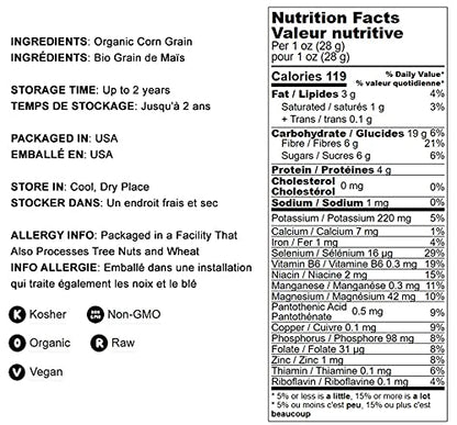 Food to Live Organic Yellow Whole Corn, 3 Pounds - Non-GMO Maize, Cleaned and Dried Kernels, Vegan, Kosher, Bulk Cereal Grain, Good Source of B vitamins, Thiamin, and Folate