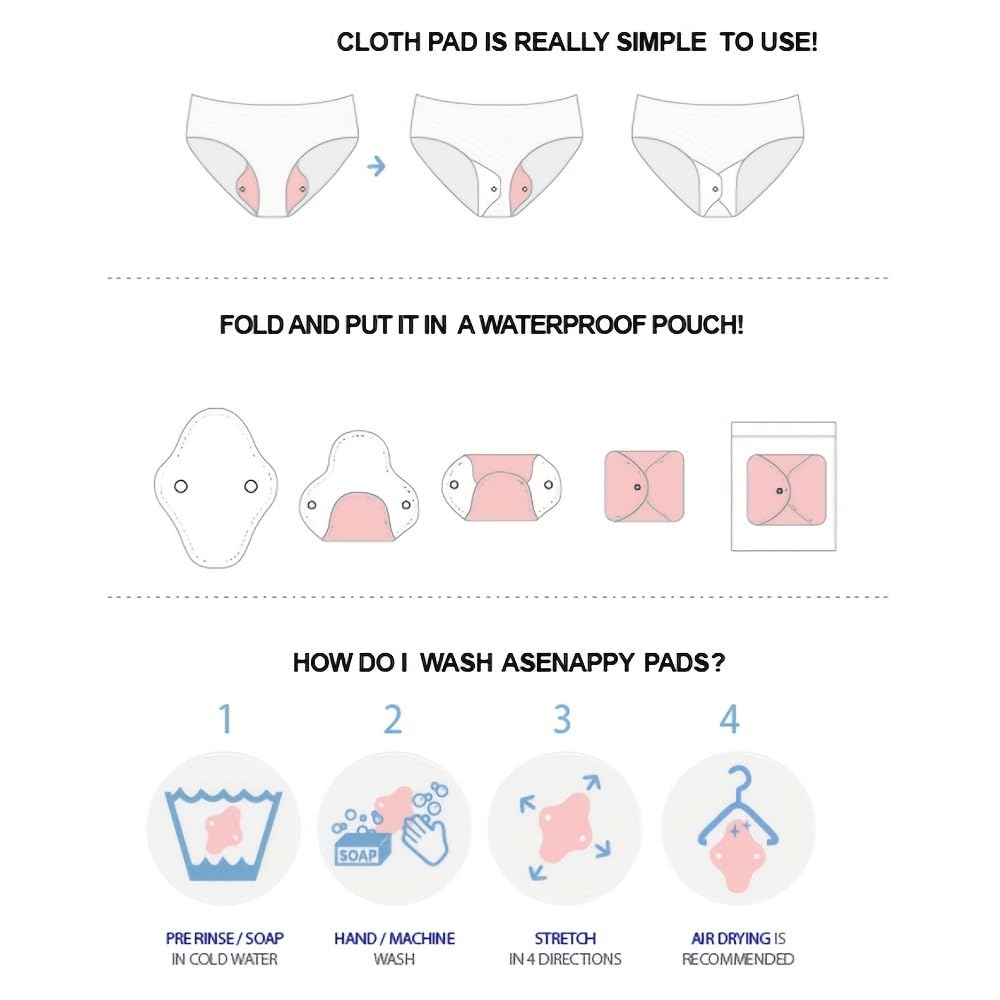 Black Snaps Soft Adjustable Snaps Cloth Reusable Menstrual Pads - Reusable Sanitary Pads | Reusable Panty Liners | -9 pcs Three Size Cloth Sanitary Pad with 1 Bag(3331纯黑)