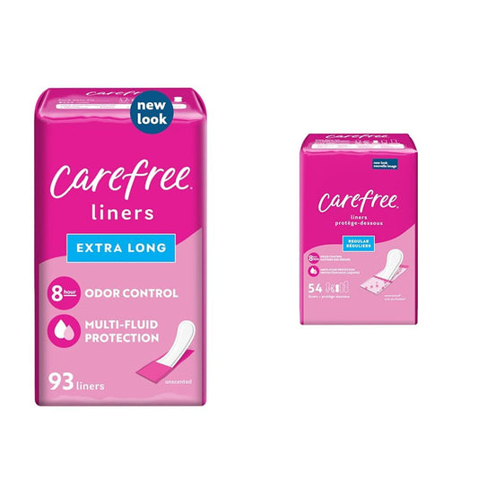 Carefree Panty Liners Bundle - Extra Long Liners, 93 Count & Regular Liners, 54 Count (Packaging May Vary)