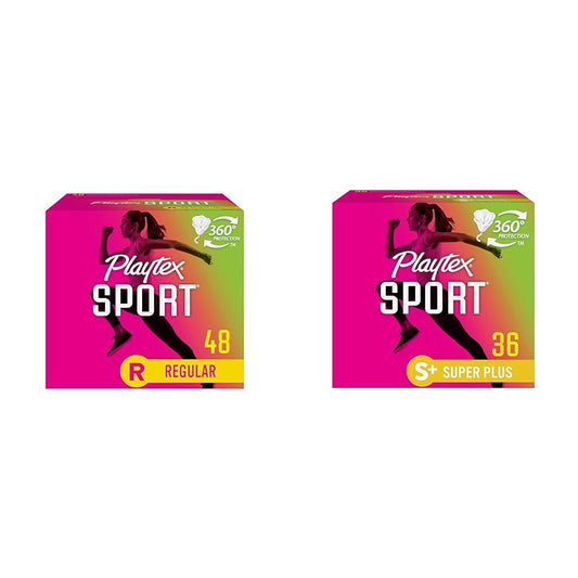 Playtex Sport Tampons, Regular Absorbency, Fragrance-Free - 48ct (Packaging May Vary) & Sport Tampons, Super Plus Absorbency, Fragrance-Free - 36ct