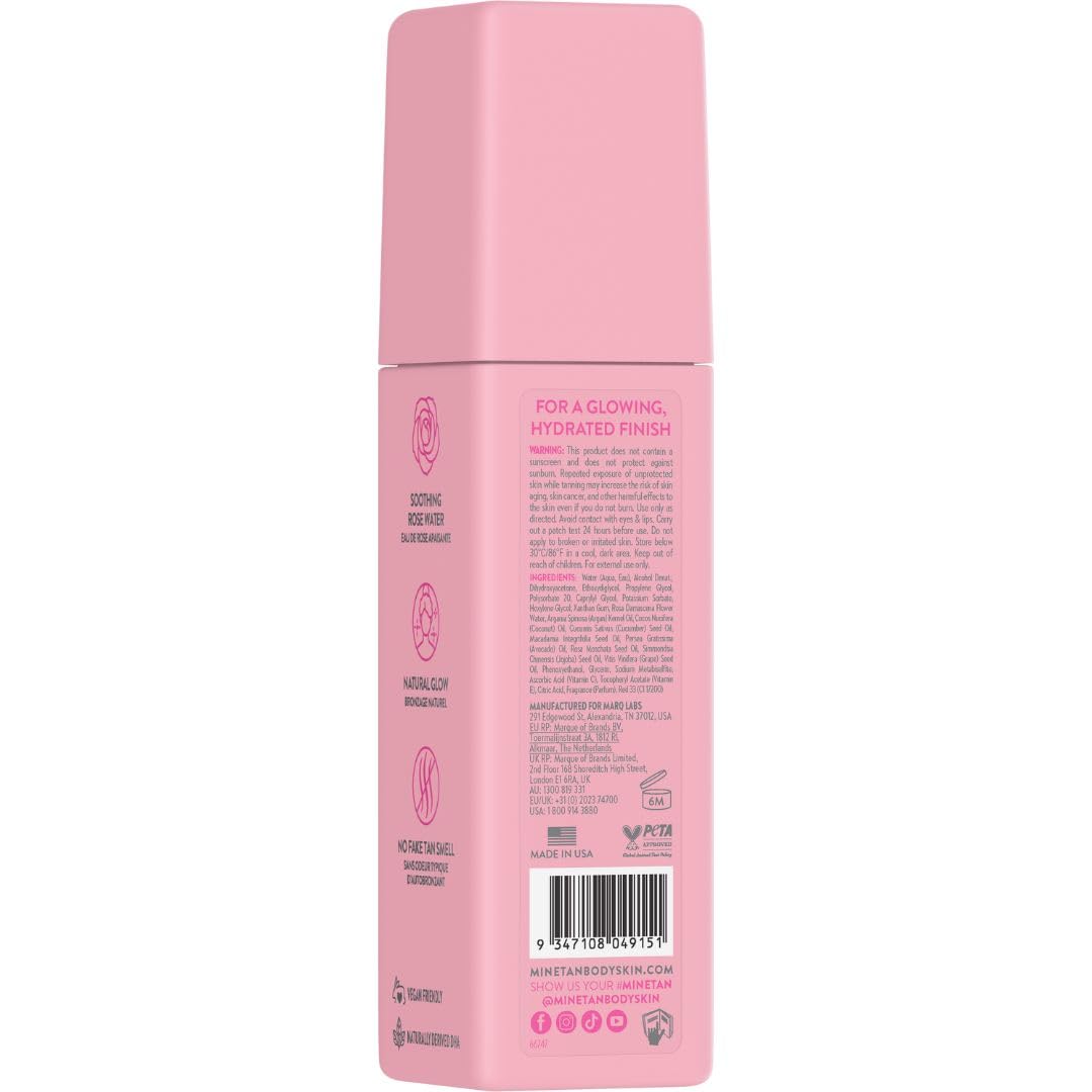 Minetan Rose Face Tan Mist | Clear Facial Self Tanning Spray | Gradual Daily Sunless Tanner, Infused | Soothing Rose Water & Vitamin C | Hydrating, Golden Glow Skin Finish | 3.38 Fl Oz