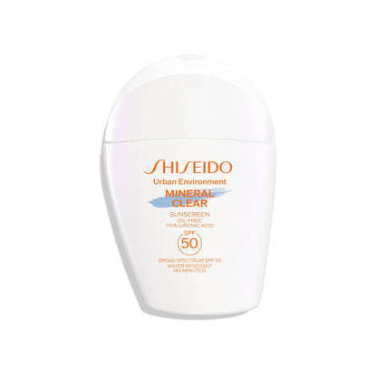 Shiseido Urban Environment Mineral Clear Sunscreen SPF 50 - Visibly Improves Skin Tone, Radiance, Wrinkles & Firmness - Water Resistant for 40 Minutes - Non-Comedogenic - 1 fl oz