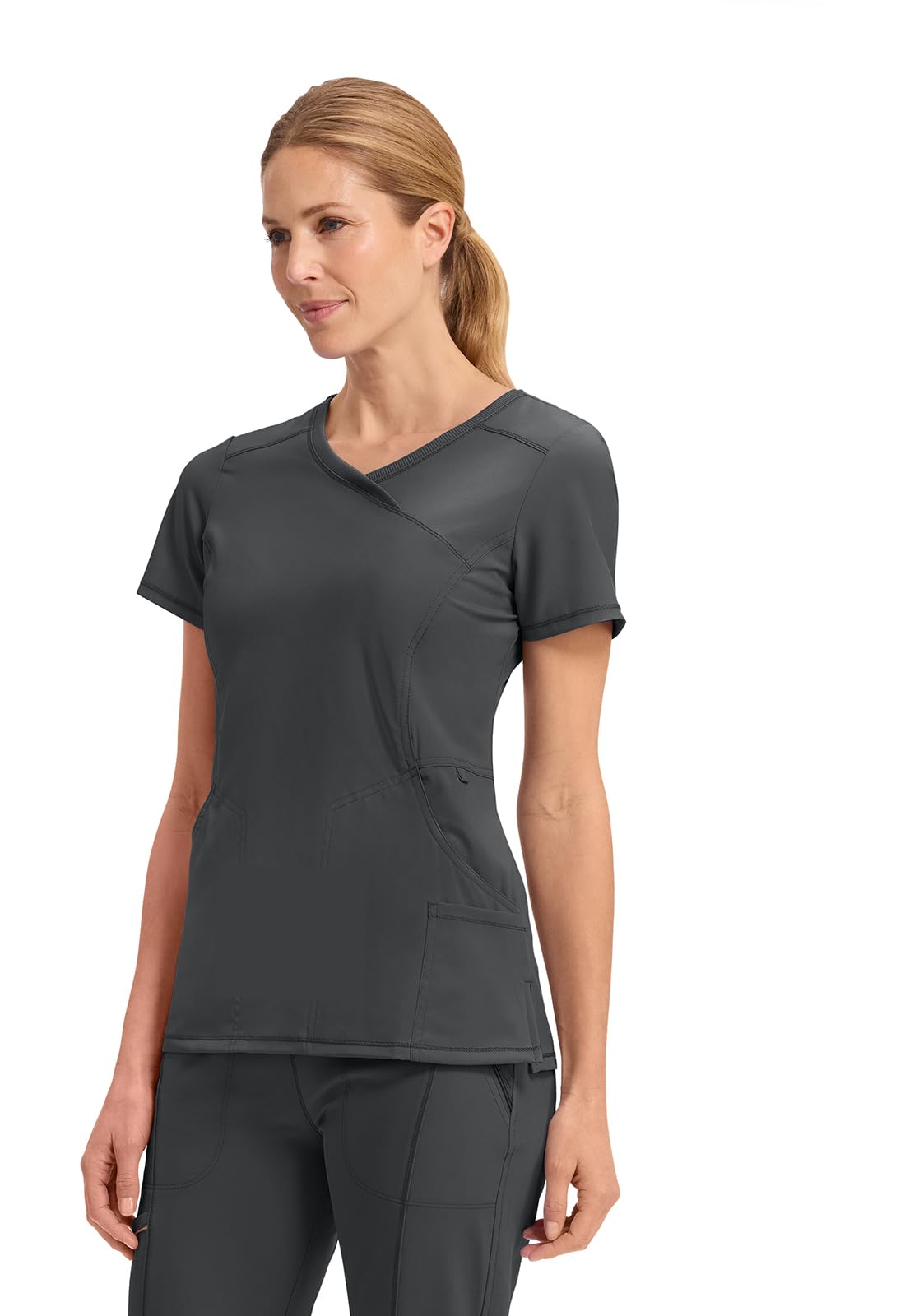 Cherokee Infinity Womens Mock Wrap Scrub Top, 4 Pockets, Rib-Knit Panel, Moisture-Wicking 360° Stretch - 2625A