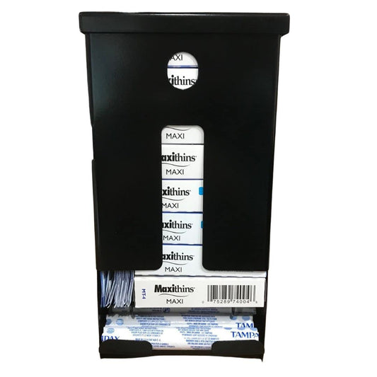 Sanitary Napkin and Tampon Dispenser, pre-Filled - Compact Version, SD7000BK-PF Free Vending Black Metal