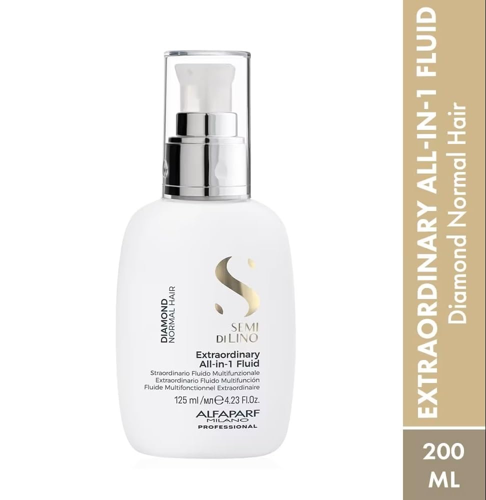 ALFAPARF MILANO Semi di Lino Diamond Extraordinary All-in-1 Leave-In Fluid with Thermal Protection - Detangles, Protects, Softens, Smooths, Controls, Seals Cuticles - Vegan Formula - 4.23 fl. oz.