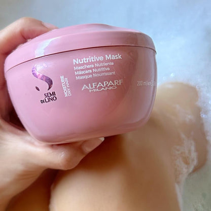 Alfaparf Milano Semi di Lino Moisture Hair Mask for Dry Hair and 50ml Cristalli Liquidi Hair Oil Serum Set- Moisturizing and Hydrating Deep Conditioning Mask - Smoothing and Shine Enhancing Oil