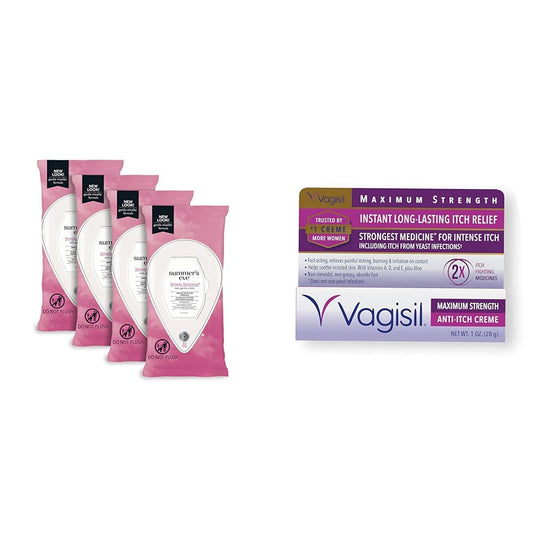 Summer's Eve Simply Sensitive Feminine Wipes 4 Pack and Vagisil Maximum Strength Anti-Itch Feminine Cream, 1 oz