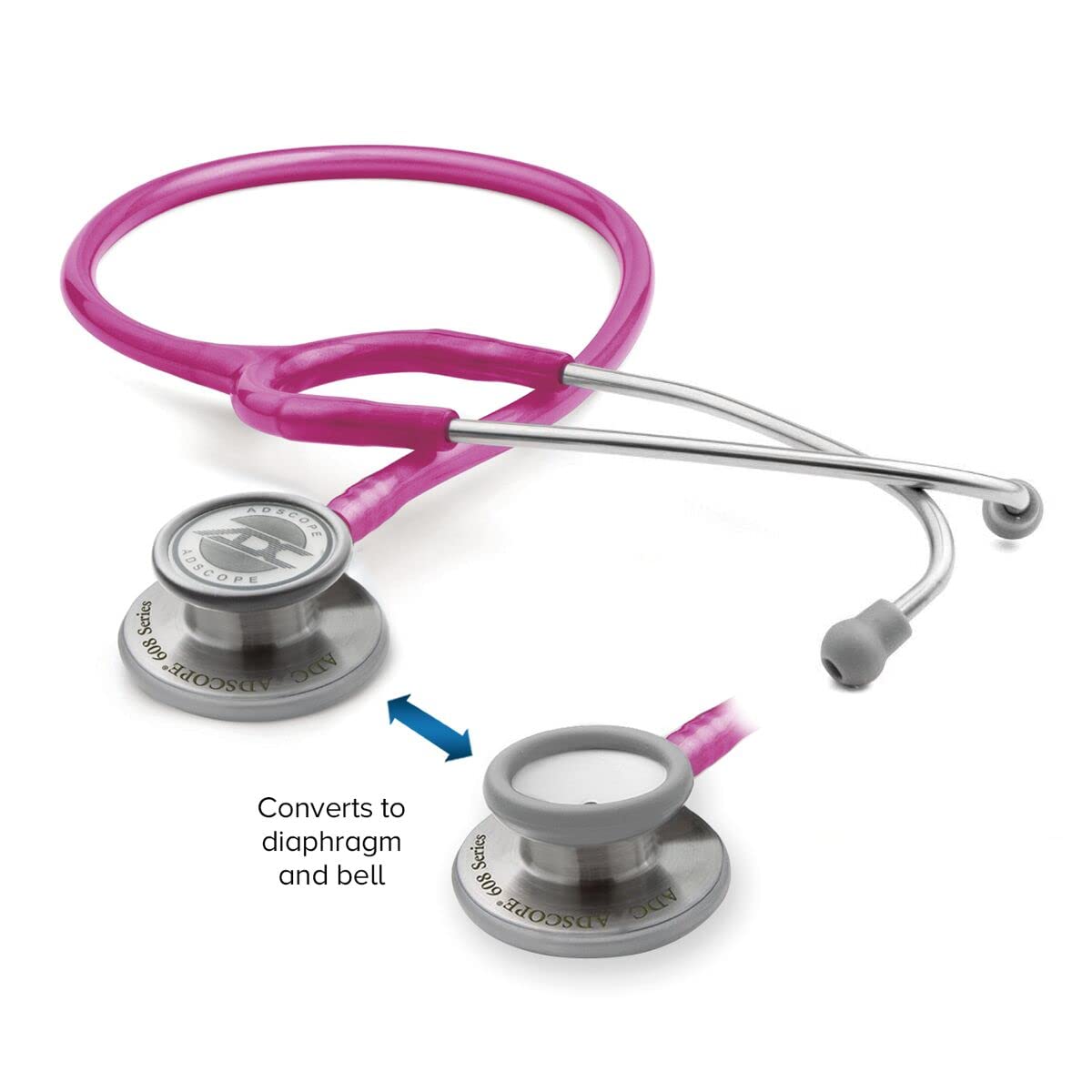 ADC Adscope 608 Convertible Clinician Stethoscope with Tunable AFD Technology, Adult Diaphragm and Adult Bell or Pediatric Diaphragm, 31 inch Length, Metallic Raspberry
