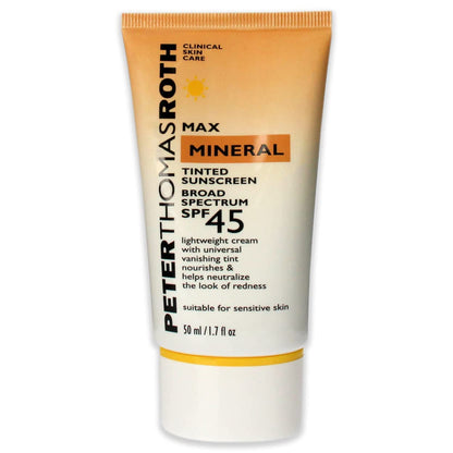 Peter Thomas Roth | Max Mineral Tinted Sunscreen Broad Spectrum SPF 45 | Tinted Moisturizer with SPF, Water-Resistant Mineral Sunscreen For Sensitive Skin, 1.7 Fl Oz