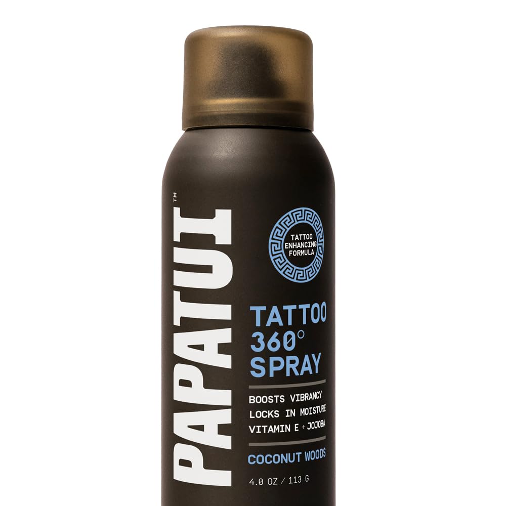 PAPATUI by Dwayne Johnson 360° Tattoo Spray | Revitalize, Protect and Brighten Tattoos | Non-Greasy, Fast-Absorbing Formula | Made with Vitamin E | Coconut Woods | 4oz
