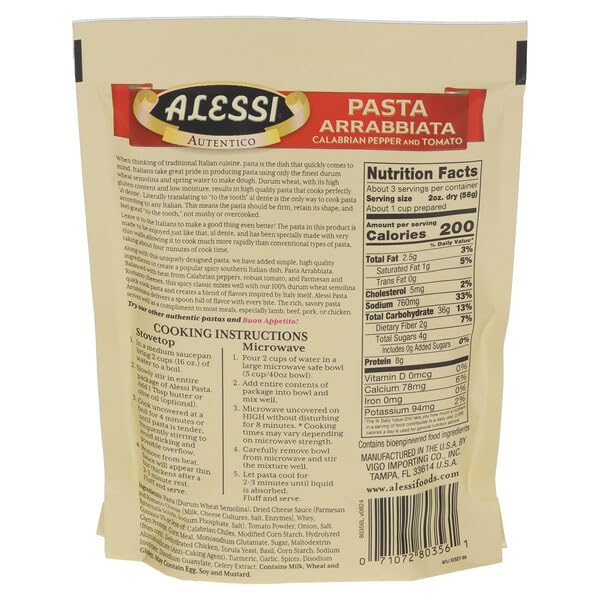 Alessi 4 Minute Pasta, One Dish Quick Meals, Stovetop or Microwave, Dinner or Side Ready in Minutes (Arrabbiata, 6.35 Ounce (Pack of 6))