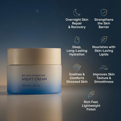 SEACRET Bio Skin Hydration Night Cream - Bio-Fermented Dead Sea Minerals with Niacinamide, Jojoba & Argan Oil - Deep Overnight Non-Greasy Hydration and Repair for Firmer, Renewed Skin, 1.7 fl oz