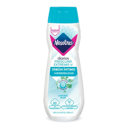 Feminine Wash Nosotras Set Intimate Soap And Wet Wipes Peppermint | Kit Jabon Intimo y Pañitos Humedos Hierbabuena Frescura Extrema-V Colombia (6.76oz - 200ml)