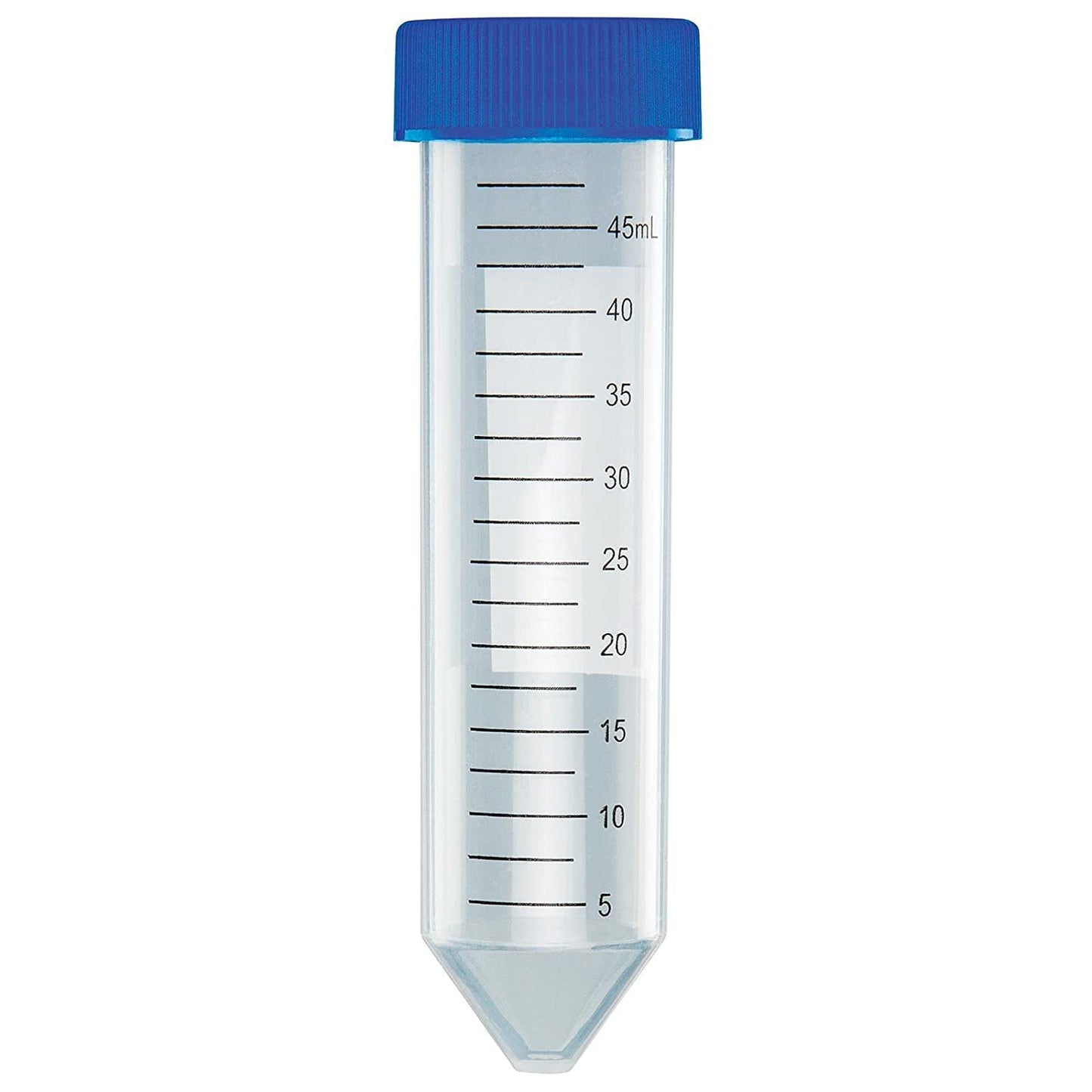 United Scientific™ D1001-C Polypropylene Centrifuge Tube with Attached Blue Flat Top Screw Cap, Sterile, Printed Graduation, Bag Pack, 50mL Capacity (Case of 500)