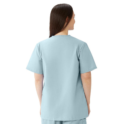 Medline AngelStat Women's Snap-Front Jewel-Neckline Scrub Top, 2 Pockets, Misty, Size 2XL