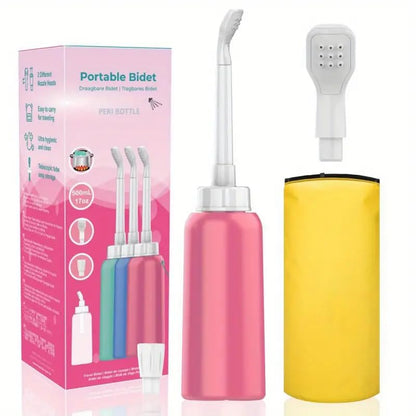 Wolfbeam The Original XL Butt Shower Portable Bidet 17oz with 2 Nozzle Scalable Tube 500ml Travel Bidet Douche Bottles for Women - Peri Bottle Postpartum for Feminine Care (Pink, 500)
