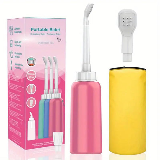 Wolfbeam The Original XL Butt Shower Portable Bidet 17oz with 2 Nozzle Scalable Tube 500ml Travel Bidet Douche Bottles for Women - Peri Bottle Postpartum for Feminine Care (Pink, 500)