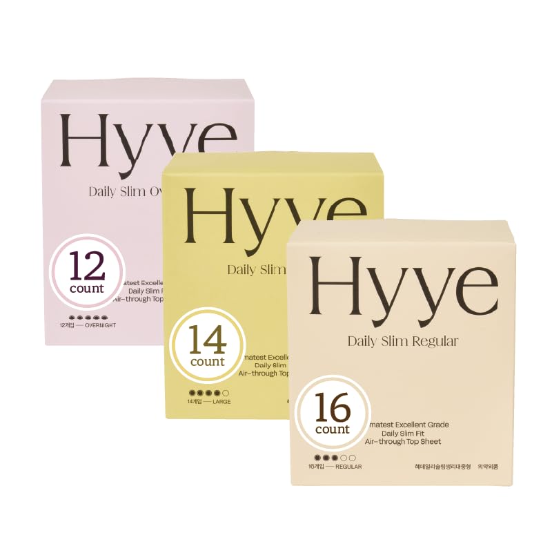 Hyye Ultra Thin Sanitary Pads Regular (16 Counts) + Large (14 Counts) + Overnight (12 Counts)