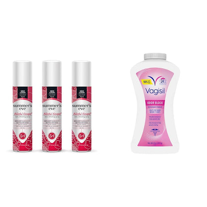 Summer's Eve Blissful Escape Daily Spray, Vagisil Odor Block Powder, Feminine Hygiene 2 oz Spray & 8 oz Powder