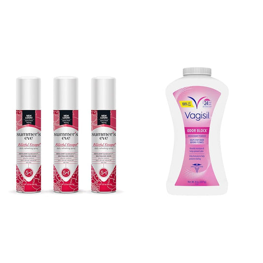Summer's Eve Blissful Escape Daily Spray, Vagisil Odor Block Powder, Feminine Hygiene 2 oz Spray & 8 oz Powder