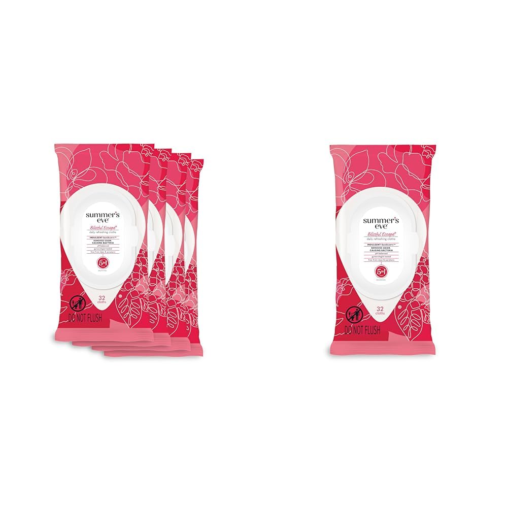 Summer's Eve Blissful Escape Daily Refreshing Feminine Wipes, 32 Count (4 Pack + 1 Pack)