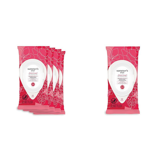 Summer's Eve Blissful Escape Daily Refreshing Feminine Wipes, 32 Count (4 Pack + 1 Pack)