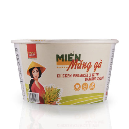 SIMPLY FOOD Instant Chicken and Bamboo Glass Noodles (Miến Măng Gà) - 9 BOWLS/ 55g each – Chewy, Clear Glass Vermicelli Noodles in a Savory Chicken and Bamboo Broth